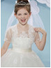 Beaded Ivory Lace Sparkling Tulle Flower Girl Dress With Cape